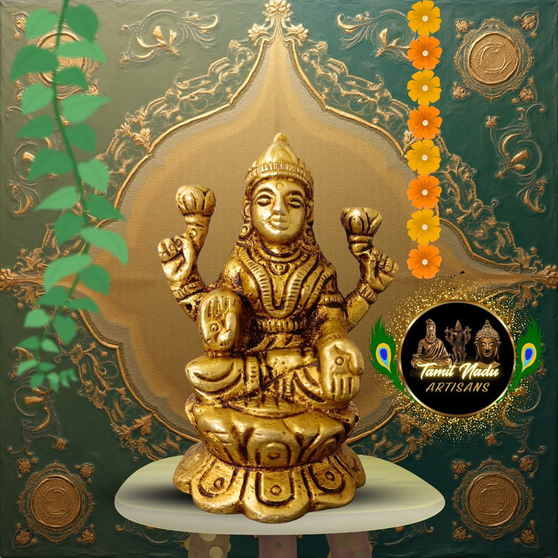 Pure Brass Goddess Mahalakshmi Idol | Handcrafted by Tamil Nadu Artisans | Wealth & Prosperity Pooja Murti – 183 g