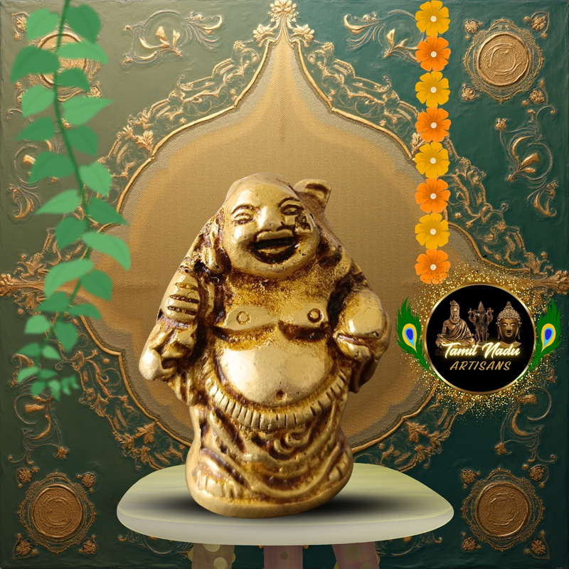 Pure Brass Small China Monk Idol | Handcrafted by Tamil Nadu Artisans | Peaceful Meditation Décor – 119 g