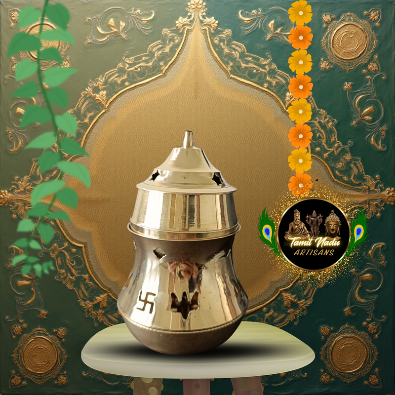 Pure Brass Kapoor Lamp | Handcrafted by Tamil Nadu Artisans | Safe Camphor Aarti Lamp for Pooja – 162 g