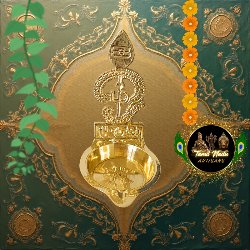 Pure Brass Om Vilakku | Handcrafted by Tamil Nadu Artisans | Spiritual Symbol Pooja Diya – 85 g
