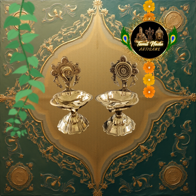 Pure Brass Sangu Chakra Vilakku | Handcrafted by Tamil Nadu Artisans | Sacred Pooja Diya for Temple & Home