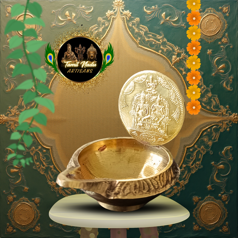 Pure Brass Kubera Vilakku | Handcrafted by Tamil Nadu Artisans | Wealth-Attracting Pooja Lamp – 1 Set