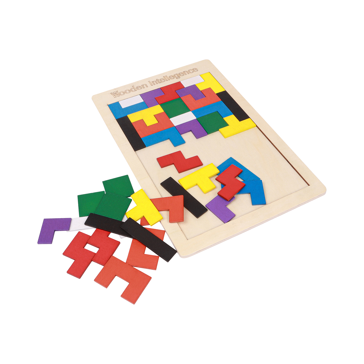 Wooden Russian Block Puzzle for Kids and Adults | Classic Tetris-Style Brain Teaser Toy | Colorful Tangram Montessori Game for Logical Thinking and Shape Recognition