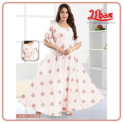 New York Pink Premium Rayon Anarkali Gown With Checks Print All Over From Libas Loungewear - AN056