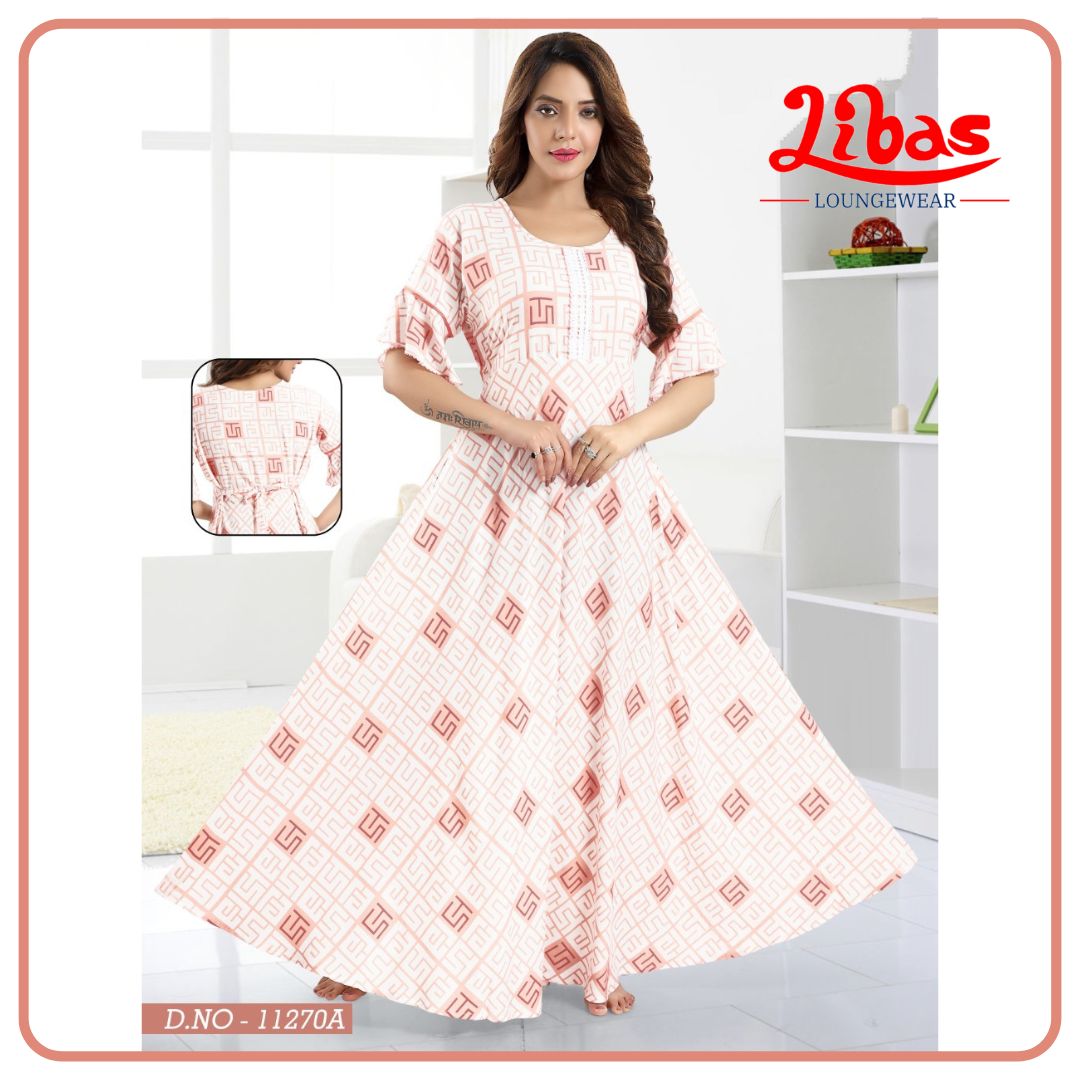 New York Pink Premium Rayon Anarkali Gown With Checks Print All Over From Libas Loungewear - AN056 New York Pink Premium Rayon Anarkali Gown With Checks Print All Over From Libas Loungewear - AN056