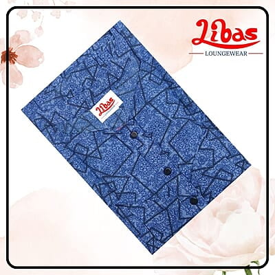 Blue Soft Cotton Nighty With Geometric Design All Over From Libas Loungewear - PS493