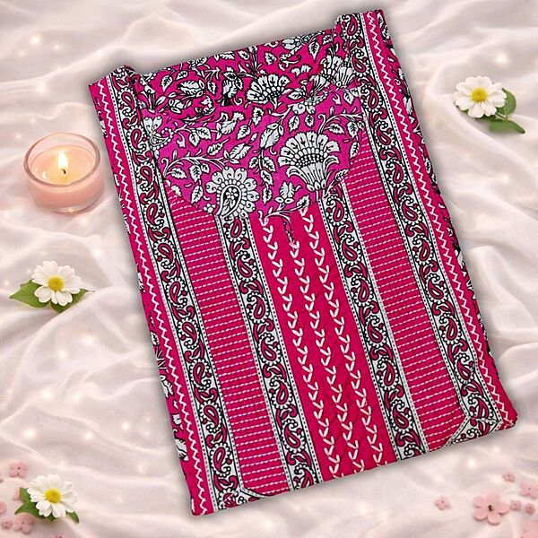 Hot Pink Cotton Nighty With Floral Print All Over From Libas Loungewear - AL1123