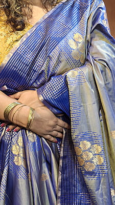 Steel Blue Semi Silk Banarasi Saree with Rani Pink Border & Gold Zari Buta