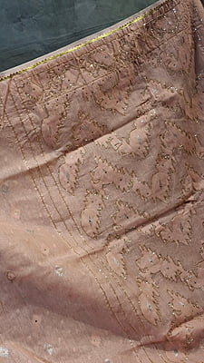 Peach Pink Jamdani Saree with Golden Katdana Work Peach Pink Jamdani Saree with Golden Katdana Work