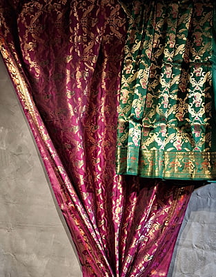 Half & Half All-Over Swarnachari Silk Saree – Magenta & Green Half & Half All-Over Swarnachari Silk Saree – Magenta & Green