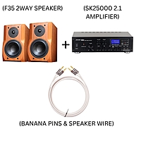 F35 + SK25000 2.1 + BANANA PIN + SPEAKER WIRE COMBO SET F35 + SK25000 2.1 + BANANA PIN + SPEAKER WIRE COMBO SET