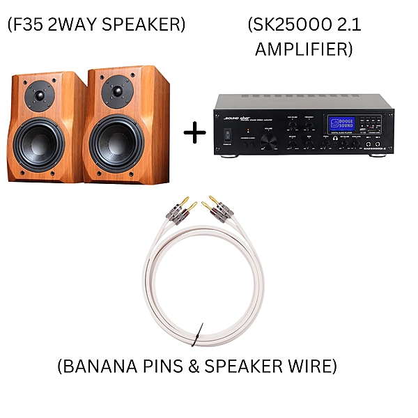 F35 + SK25000 2.1 + BANANA PIN + SPEAKER WIRE COMBO SET F35 + SK25000 2.1 + BANANA PIN + SPEAKER WIRE COMBO SET