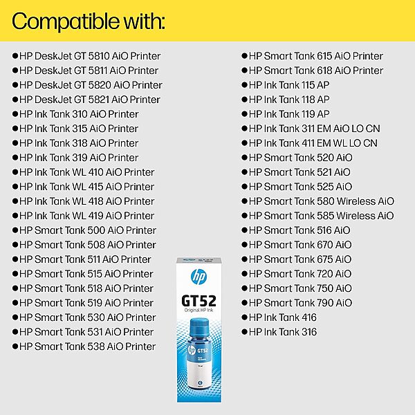 HP-INK BOTTLE MOH54A GT52 CYAN