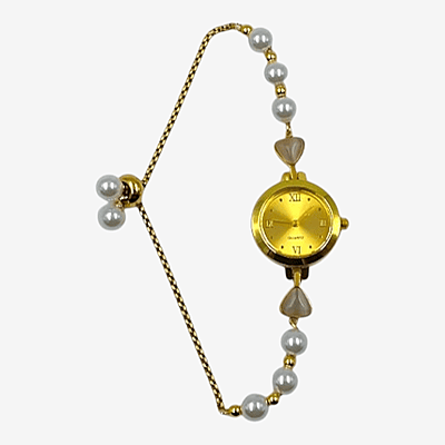 Elegant Gold Pearl Teardrop Bracelet Watch for Women - Adjustable