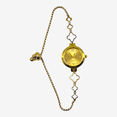 Gold Clover Bracelet Watch with Adjustable Bolero Chain