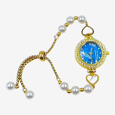 Elegant Blue Dial Pearl Bracelet Watch for Women - Gold Tone
