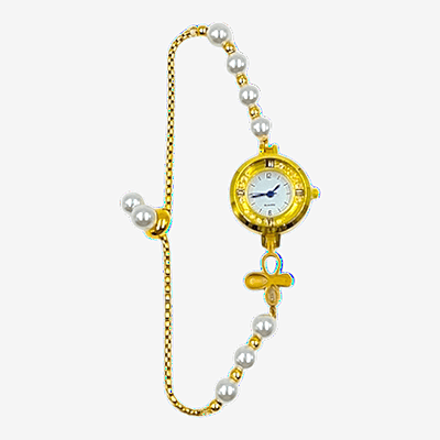 Elegant Gold & Pearl Butterfly Bracelet Watch for Women