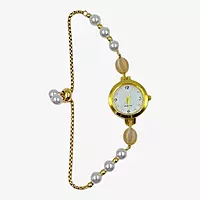 Elegant Women's Pearl & Cat-Eye Stone Bracelet Watch