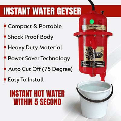 Yalli Sun Instant Water Heater 3KW Copper Coil - Portable Electric Geyser for Bathroom & Kitchen