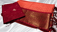 Rover Gold Line Jari Silk Saree - Peach & Maroon