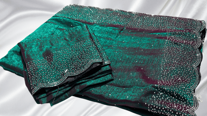Space Dual Tone Stone Work Saree - Bottle Green & Red