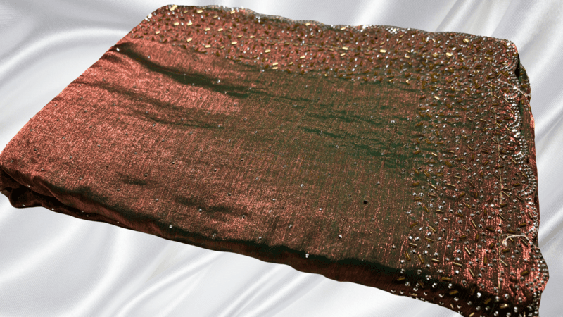 Space Galaxy Stone Replicata Work Saree - Bronze Green
