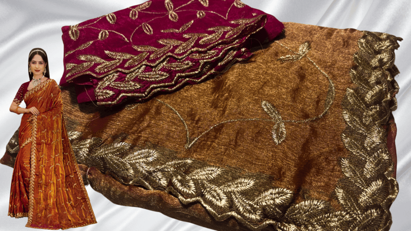 Premium Space Silk Embroidery Work Saree - Red Pink