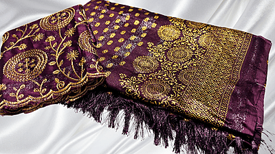 Marble Designer Foil Work Saree - Plum Marble Designer Foil Work Saree - Plum