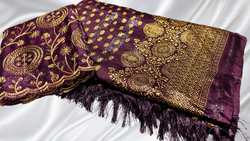 Marble Designer Foil Work Saree - Plum