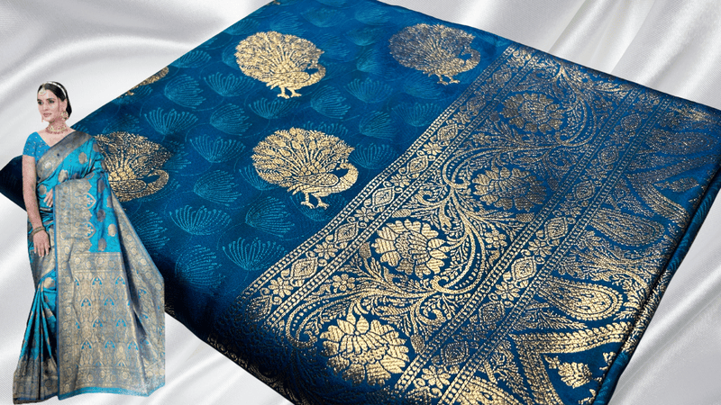 Banarasi Wedding Jari Silk Saree - Ramar Blue