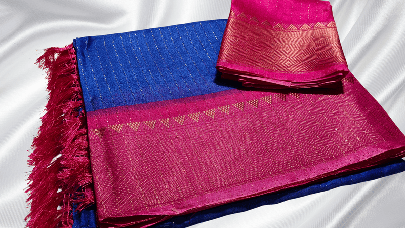 Shanti Pattu Gold Fany Silk Saree - Blue & Pink