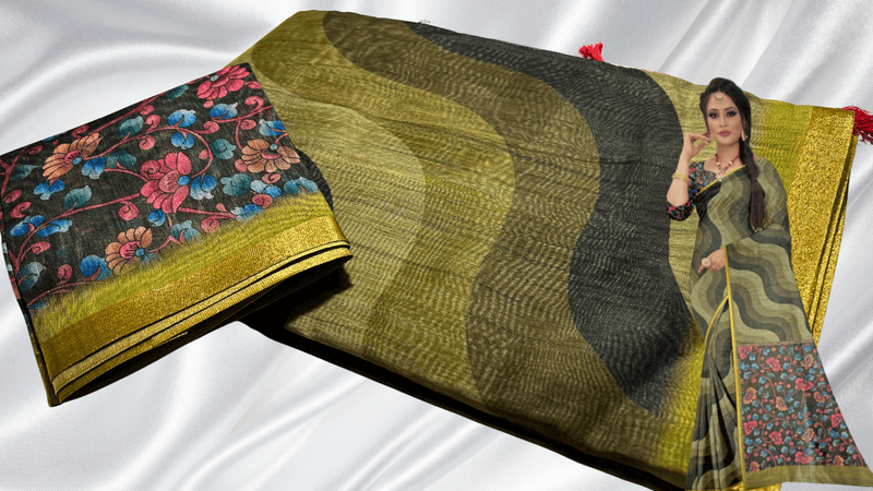 Tip Top Chanderi Cotton Saree - Mustard Wave