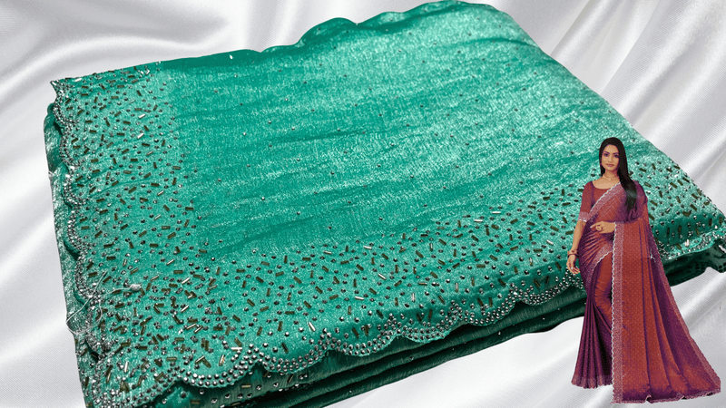 Space Silk Cut Stone Work Designer Saree - Turquoise