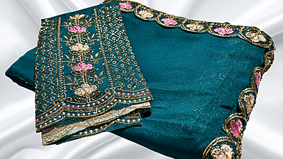 Natural Diamond Shimmer Designer Saree - Ramar Blue