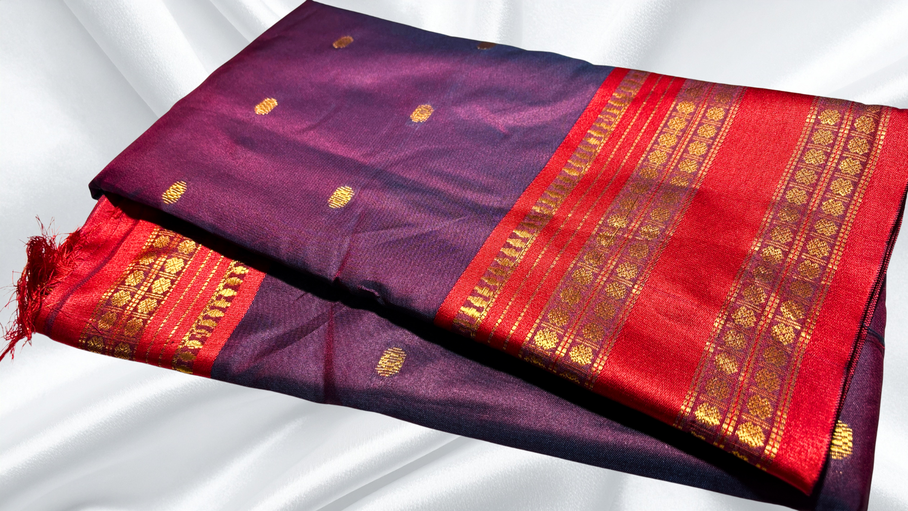 Retta Patta Kanchi Silk Saree - Dark Plum & Red Retta Patta Kanchi Silk Saree - Dark Plum & Red