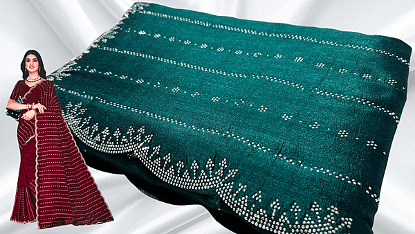 Maharani Stone Work Saree - Bottle Green