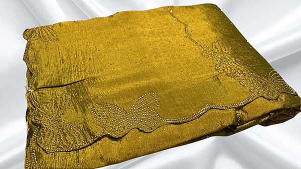 Butterfly Gold Stone Marble Saree - Mustard