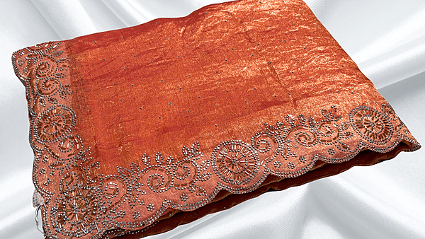 Blinkit Space Silk Stone Work Saree - Orange