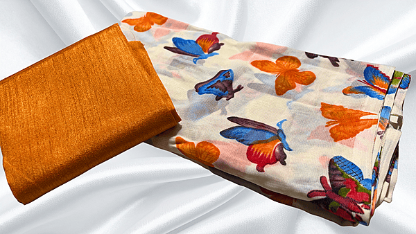 Soft Poonam Chiffon Saree - Orange Butterfly