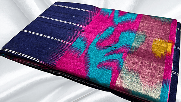 Handloom Digital Soft Saree - Navy Blue