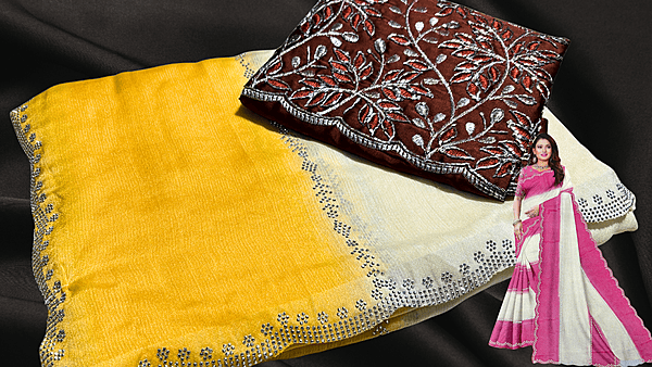New Launch Marble Stone Work Saree - Yellow Brown