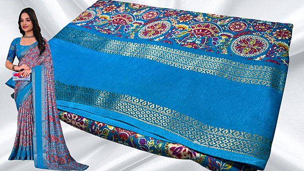 Lajwanti Binny Silk Retta Patta Saree - Blue