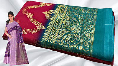 Necklace Goild Foil Dual Color Saree - Rani Pink & Turquoise