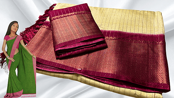 Mangalam Soft Vaira Oosi Saree - Cream & Maroon