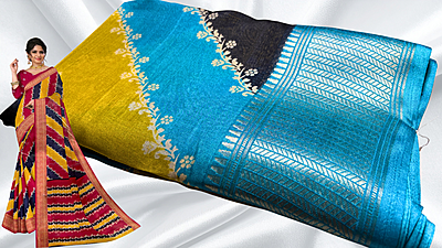 Dola Silk Gold Jari 3 Layer Saree - Sky