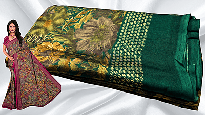 Black Rangoli Distort Floral Saree - Green