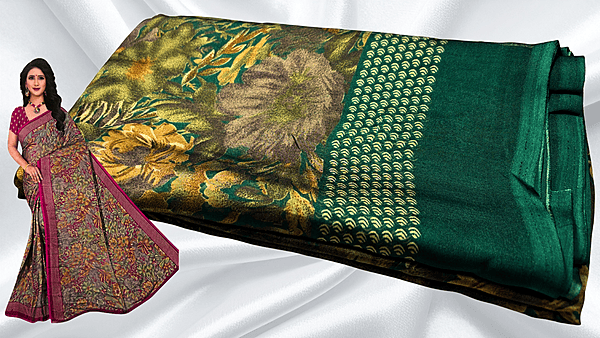 Black Rangoli Distort Floral Saree - Green