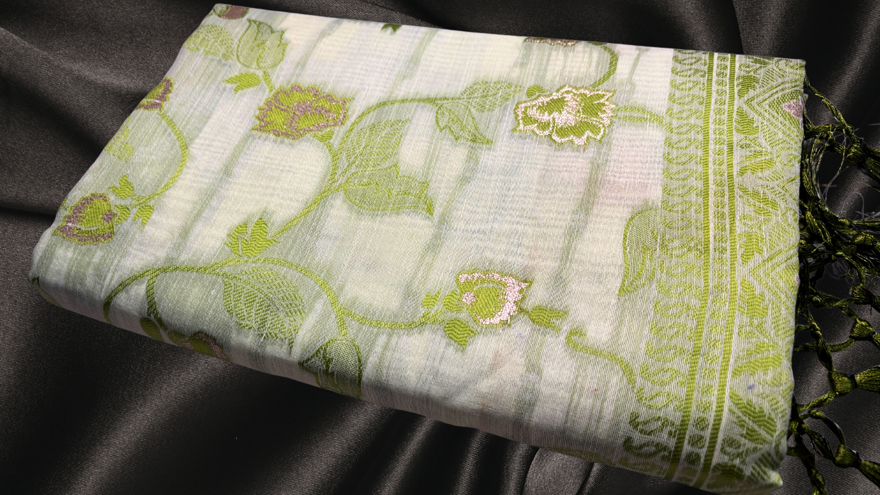 Pushpa Premium Cotton Saree - Dal Green Pushpa Premium Cotton Saree - Dal Green