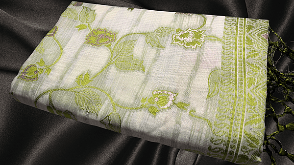 Pushpa Premium Cotton Saree - Dal Green