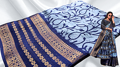 Premium Silk Manga Saree - Navy